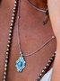 Boho Turquoise Ethnic Pattern Embossed Pendant Necklace Vintage Jewelry