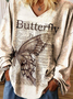 Casual Vintage Newspapers Butterfly Printed Women's T-shirt