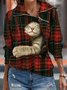 Asymmetrical Plaid Cat Loose Sweatshirt
