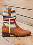 Western Style Colorful Striped Panel Cowboy Boots