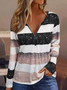 Casual RStriped Glitter Print Zip Front Long Sleeve Top