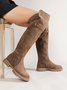 Foldable Buckle Decor Zip Side Warm Lined Straight Boots