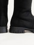 Foldable Buckle Decor Zip Side Warm Lined Straight Boots