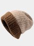 Vintage Casual Contrast Color Wool Patchwork Beanie  Autumn Winter Thermal Accessories