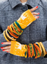 Striped Ethnic Pattern Long Half Finger Gloves Christmas Festive Vintage Accessories