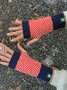 Cotton Striped Contrast Color Half Finger Gloves Autumn and Winter Vintage Warm Accessories