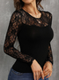 Casual Contrast Lace Slim Fit Top