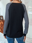 Striped Loose V Neck Casual T-Shirt