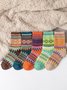 Multicolor Ethnic Pattern Cotton Socks Random Color