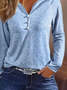 Women's V Neck Buttons Casual Plain T-Shirt
