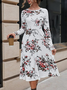 Casual Floral Print A-line Dress Without Belt