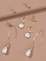 4Pcs Retro Style Gold Pearl and Diamond Earrings Set Everyday Versatile Jewelry