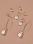4Pcs Retro Style Gold Pearl and Diamond Earrings Set Everyday Versatile Jewelry