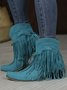 Vintage Fringed Faux Suede West Style Pointed-Toe Chunky Heel Boots