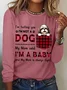 Women's Funny Word I'm A Baby Best Dog Mom Plaid Simple Cotton-Blend Animal Crew Neck Long Sleeve Top
