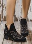 West Style Embroidered Detail Chunky Heeled Booties