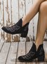 West Style Embroidered Detail Chunky Heeled Booties