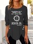 Women Long Sleeve Crew Neck Text Letter Loose Tunic T-Shirt