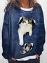 Cat Crew Neck Loose Casual Sweatshirt