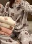 Warm Coral Fleece Cute Bear Pattern Homewear Set Long Sleeve Pants Pajamas Plus Size