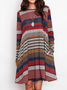 Casual Striped Crew Neck Loose Dress