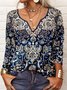 Casual V Neck Ethnic Printed T-Shirt