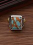 Ethnic Vintage Distressed Silver Turquoise Ring Boho Jewelry