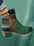 Retro Ethnic Style Stitching Pointed Toe Chunky Heel Boots