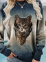 Ombre Cat Crew Neck Loose Sweatshirt