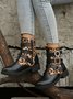 Leopard Pattern Rhinestone Buckle Decor Zipper Side Combat Boots