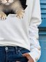 Casual Cat Crew Neck Buttoned T-Shirt