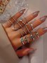 15Pc Bohemian Holiday Style Inlaid Turquoise Multilayer Ring Ethnic Style Vintage Beach Jewelry