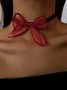 Red Velvet Bow Pattern Necklace Banquet Party Valentine's Day Christmas Wedding Decoration Jewelry