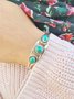 Ethnic Vintage Paved Turquoise Geometric Cuff Bracelet Boho Vacation Jewelry
