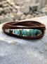 Ethnic Vintage Beaded Natural Turquoise Leather Layered Bracelet Bohemian Vacation Jewelry