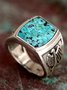 Ethnic Vintage Square Turquoise Ring Boho Vacation Jewelry