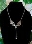 Boho Vacation Silver Natural Crystal Dragonfly Pattern Long Necklace Beach Everyday Jewelry