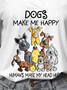 Dogs Make Me Happy Slogan Print V-Neck Top