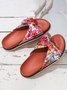 Tropical Print Bow Beach Slippers