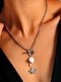 Casual Vintage Silver Heart Chain Necklace Ethnic Vintage Angel Pattern Jewelry