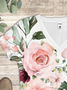 Women's White & Pink Floral V-Neck Tee