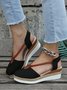 Color Block Linen Espadrilles Wedge Sandals