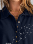 Dandelion Navy Button Front Long Sleeve Loose Sweatshirt