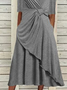 Casual Cotton-Blend Plain Dress