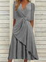 Casual Cotton-Blend Plain Dress