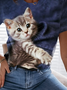 Cat Casual Animal Crew Neck Regular Fit T-Shirt