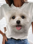 Animal Dog Cotton And Linen Regular Fit Casual Crew Neck T-Shirt