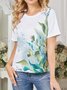Floral Knitted Casual Crew Neck T-Shirt