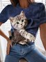 Cat Casual Animal Crew Neck Regular Fit T-Shirt