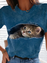 Casual Cat Crew Neck Loose T-Shirt